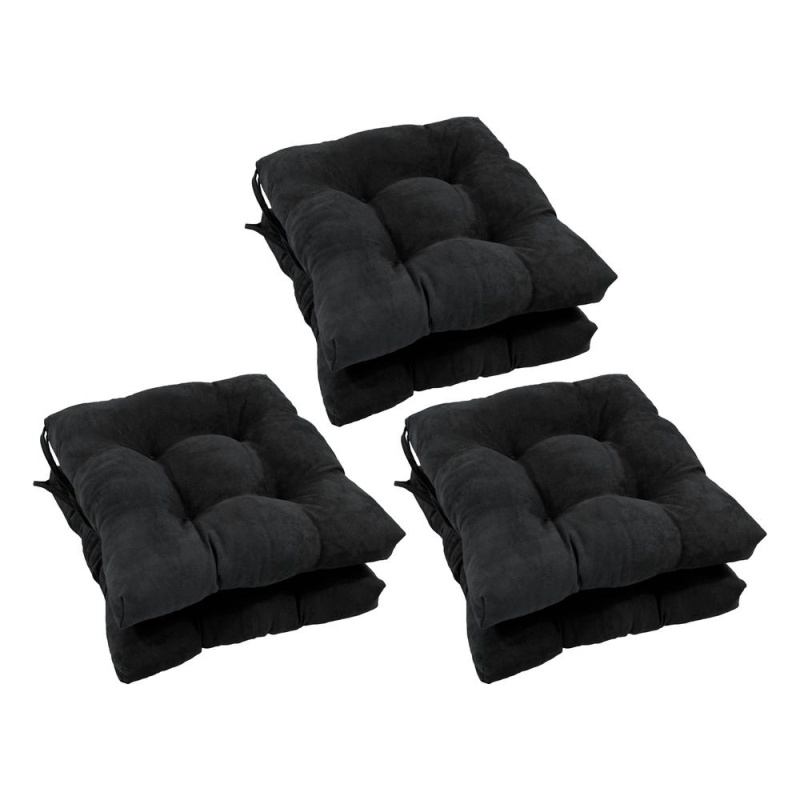 16-Inch Solid Microsuede Square Tufted Chair Cushions (Set Of 6) 916X16sq-T-6Ch-Ms-Bk