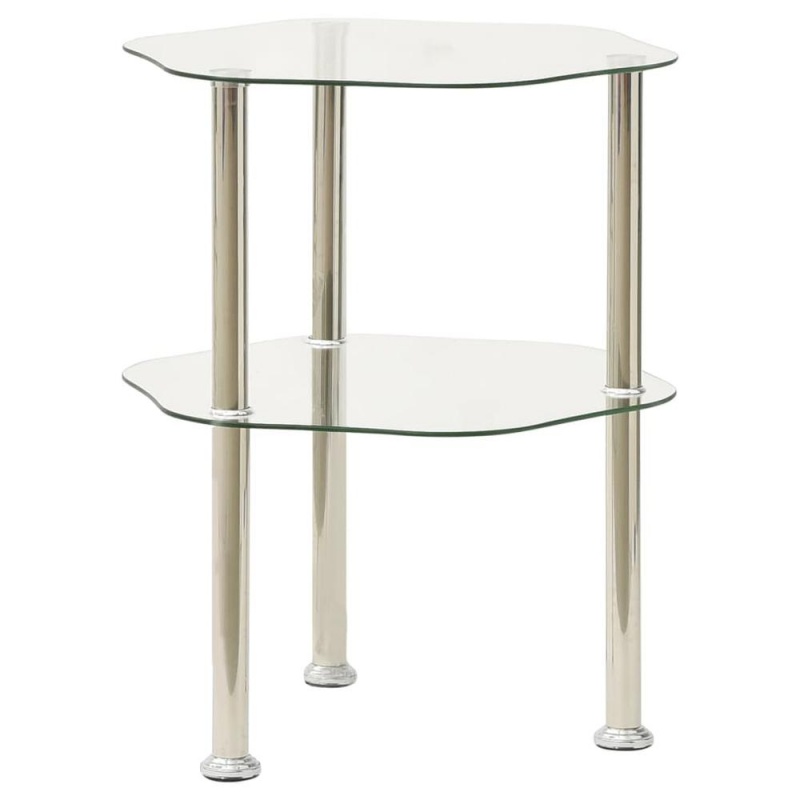 Vidaxl 2-Tier Side Table Transparent 15"X15"x19.7" Tempered Glass 2790