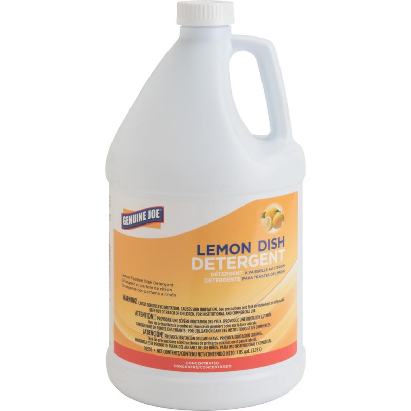 Genuine Joe Lemon Dish Detergent Gallon - For Multipurpose - 128 Fl Oz (4 Quart) - Lemon Scent - 4 / Carton - Film-Free - White