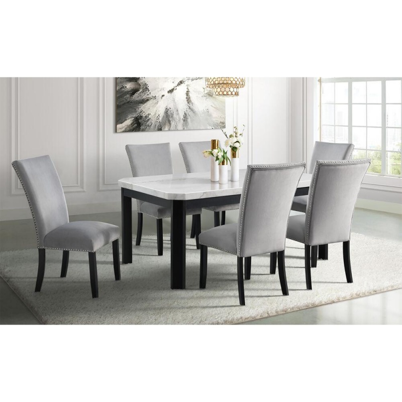 Solano Dining 7Pc Dining Set: Table, 6 Fabric Side Chairs