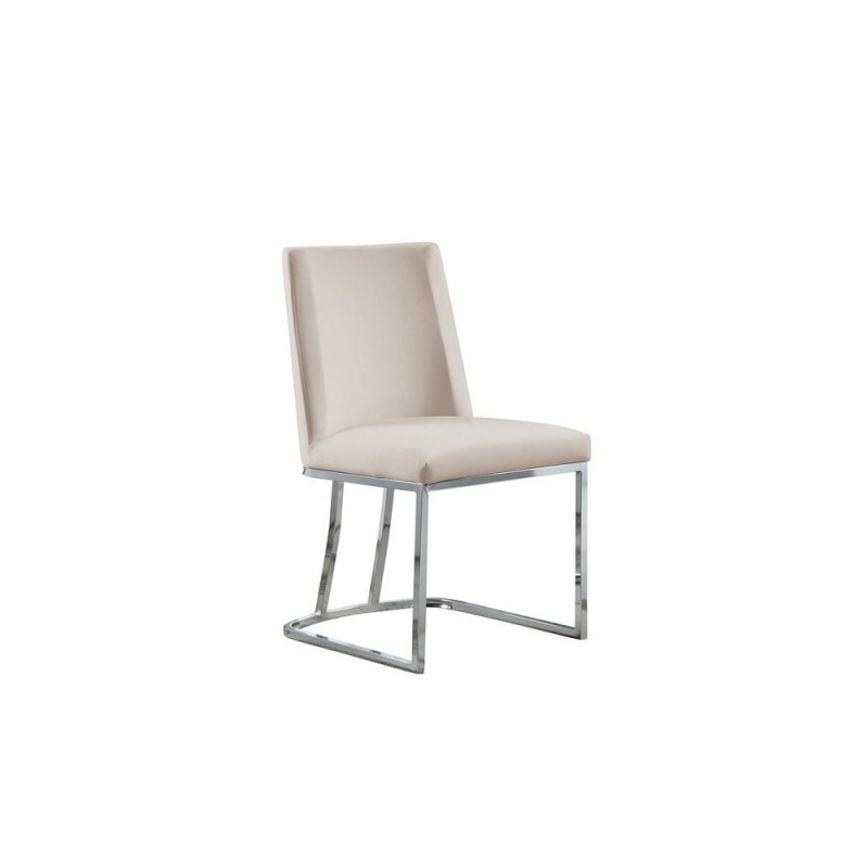 Velvet Upholstered Side Chair, Silver Color Legs, 4 Colors To Choose (Set Of 2) - Beige