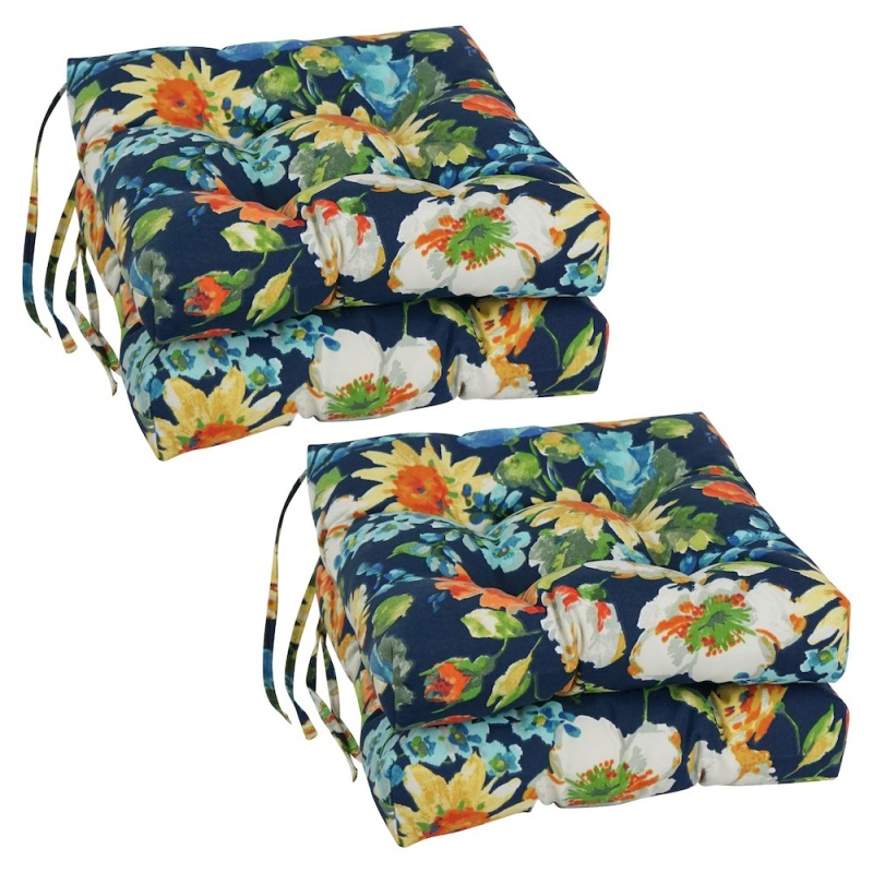 16-Inch Spun Polyester Patterned Outdoor Square Tufted Chair Cushions (Set of 4)