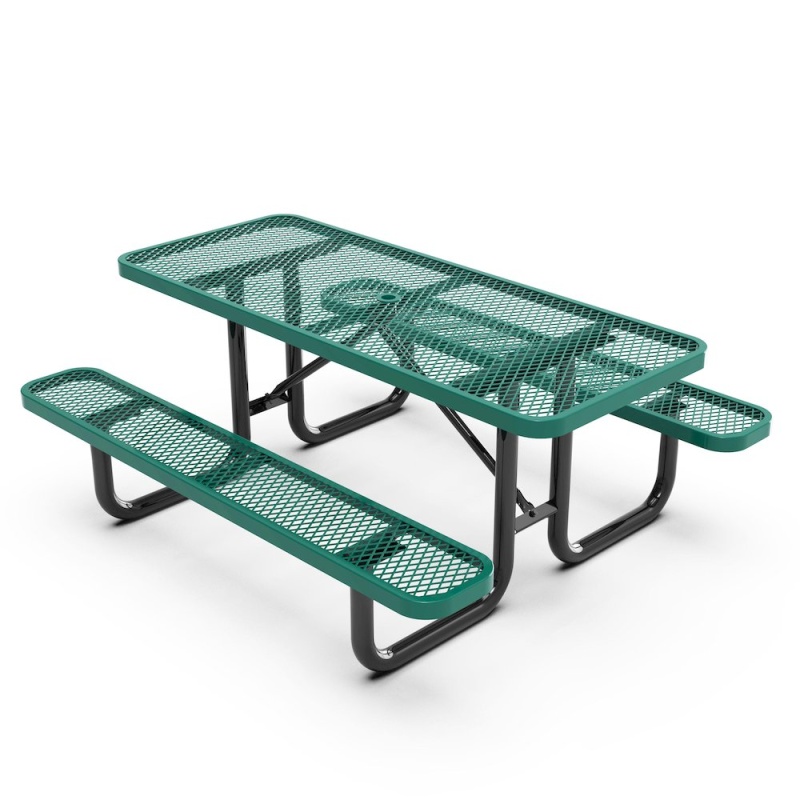6' Rectangular Outdoor Picnic Table With Green Expanded Metal Mesh Top and Seats