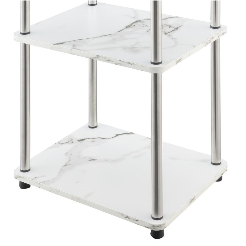 Designs2go No Tools 3 Tier End Table, Faux White Marble/Chrome
