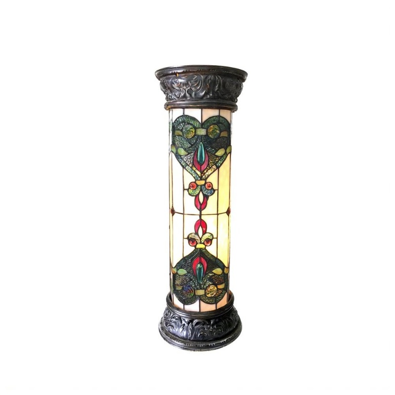 Dulce Tiffany-Glass 2 Light Victorian Pedestal Light Fixture 30" Tall