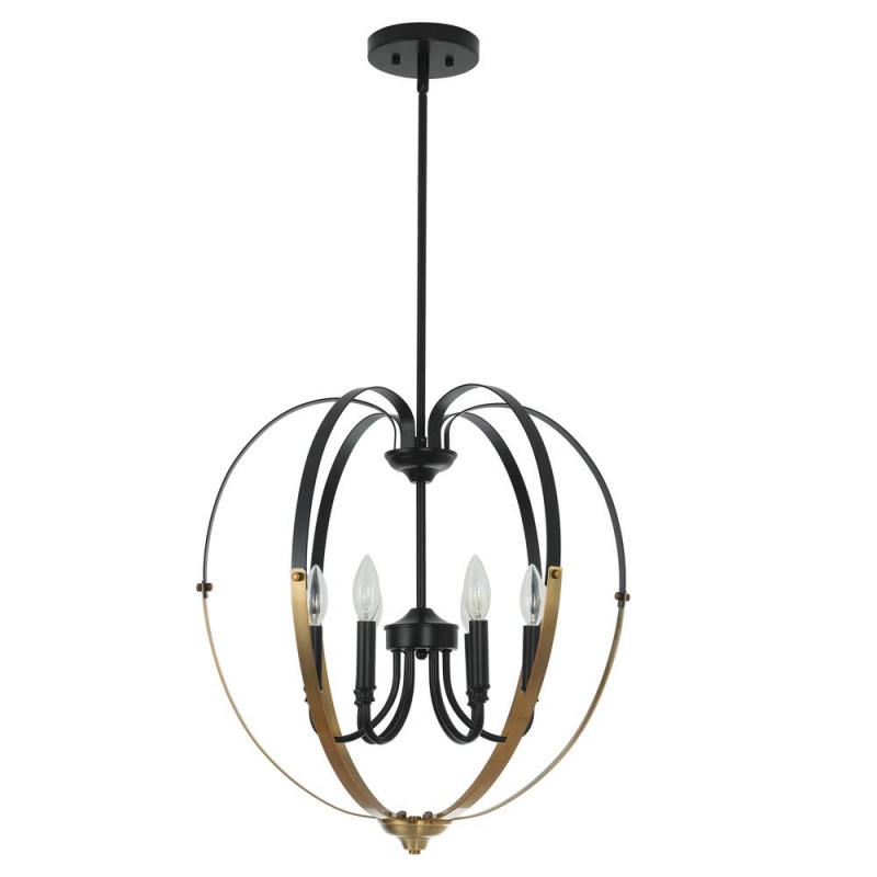 Chloe Lighting Winona Transitional 6 Light Matt Black/Antique Brass Finish Hanging Ceiling Pendant 20" Wide