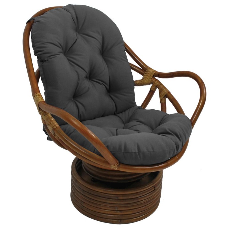 Rattan Swivel Rocker With Outdoor Fabric Cushion, Cool Grey