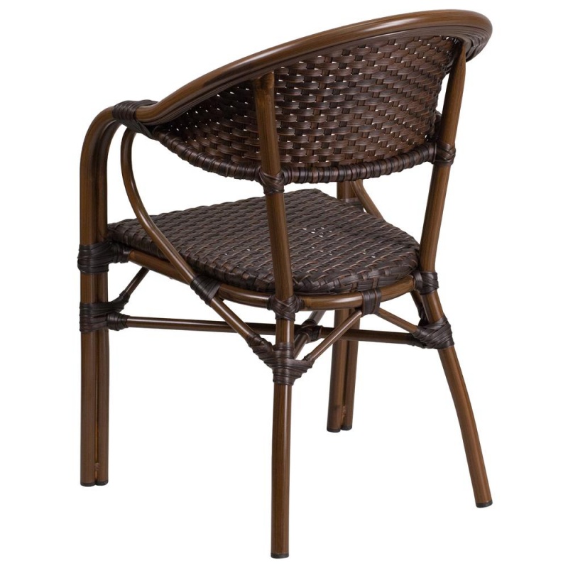 Milano Series Dark Brown Rattan Restaurant Patio Chair With Red Bamboo-Aluminum Frame