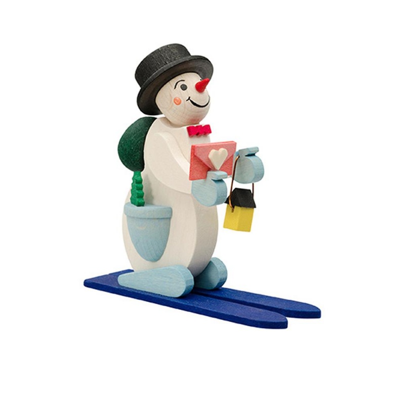 Graupner Ornament - Snowman With Blue Skis - 3"H X 3"W X 1"d