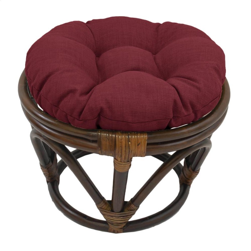 Rattan Ottoman With Outdoor Fabric Cushion, Merlot