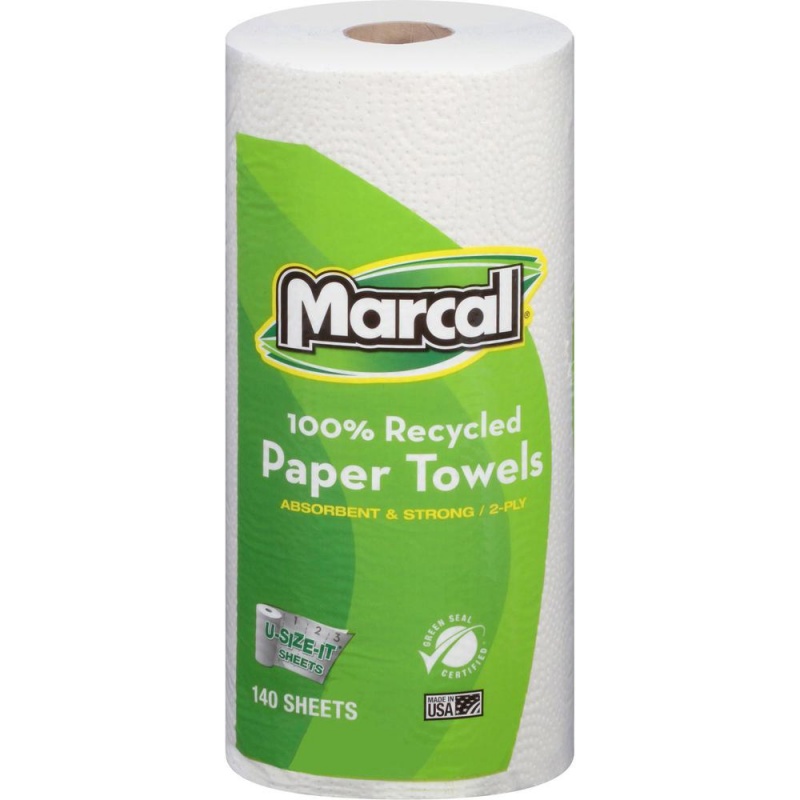 Marcal Giant Paper Towel In A Roll Out Carton - 2 Ply - 140 Sheets/Roll - White - Paper - Perforated - For Office Building, Washroom, Restroom - 12 / Carton