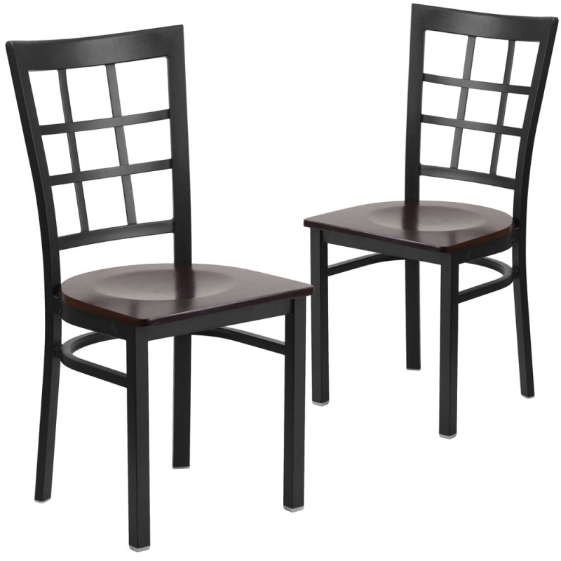 Flash Furniture 2-Pack Black Window Back Metal Restaurant Chairs with Walnut Wood Seats