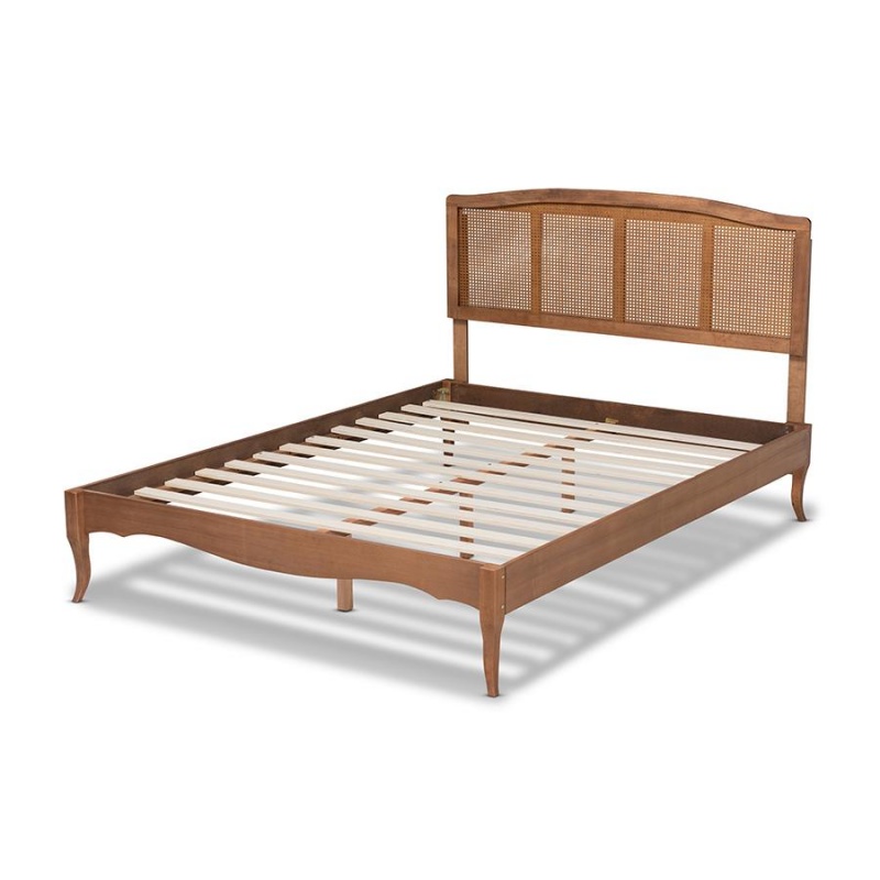 Baxton Studio Marieke Vintage French Inspired Ash Wanut Finished Wood And Synthetic Rattan King Size Platform Bed