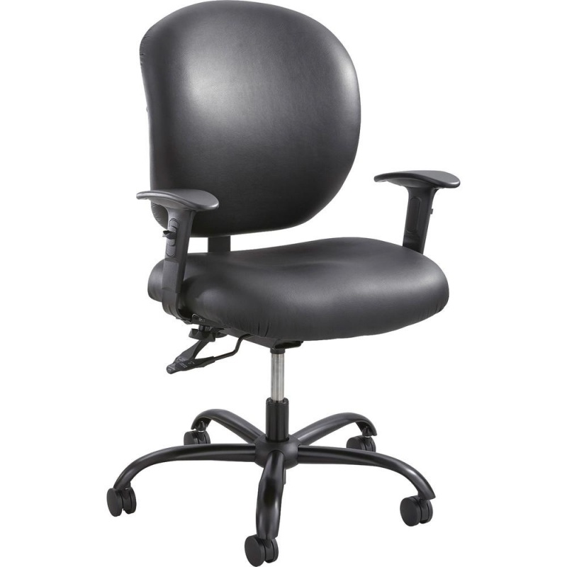 Safco Alday 24/7 Task Chair - Black Polyester Seat - Black Vinyl Back - 5-Star Base - Black - 1 Each