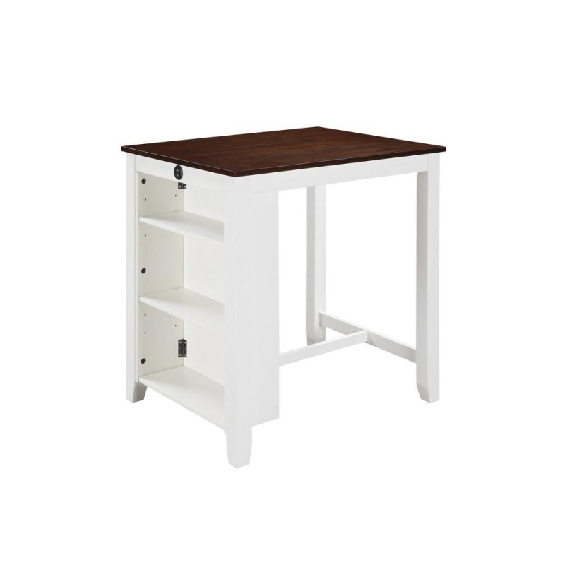White Finish Small Space Counter Height Dining Table With USB Charging Ports