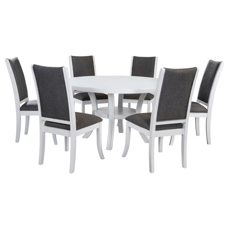 Judd 7-Piece 54-Inch Round Wood Dining Table Set Pearl White