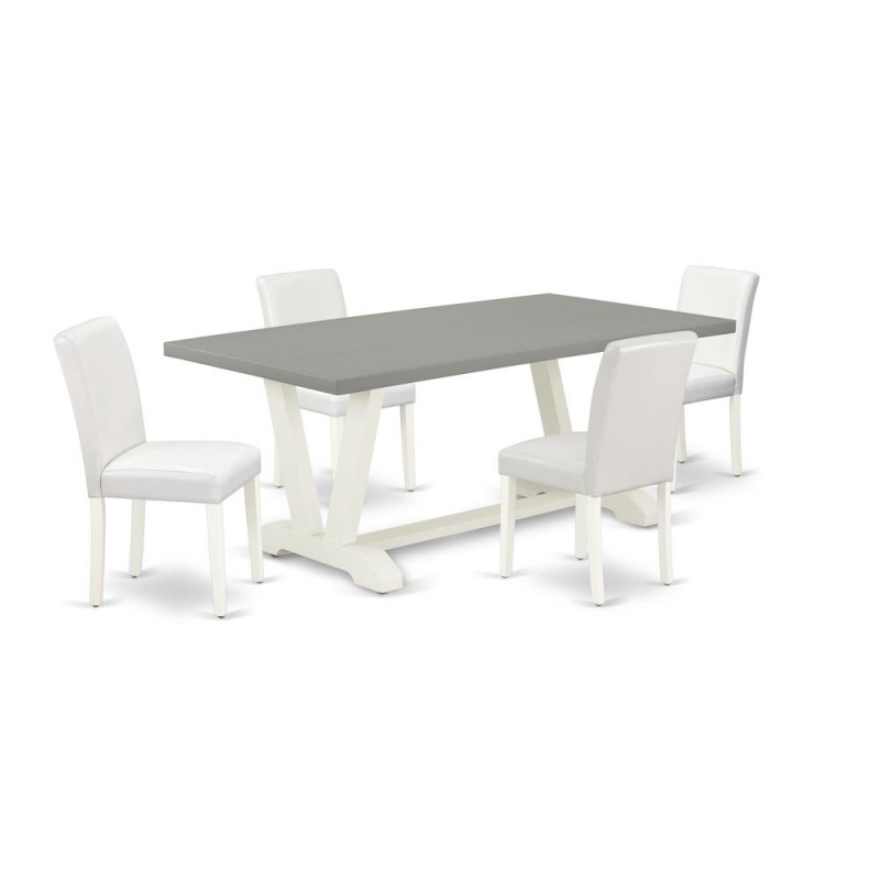 East West Furniture V097ab264-5 5-Piece Modern Dinette Set A Good Cement Color Wood Dining Table Top And 4 Gorgeous Pu Leather Parson Dining Chairs With Stylish Chair Back, Linen White Finish