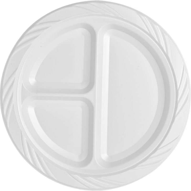 Genuine Joe 3Section Plastic Plates 125 / Pack 9" Diameter Plate