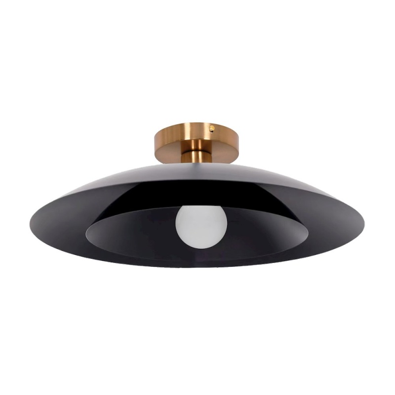 1 Light Semi-Flush Mount in Aged Brass with Matte Black Metal Shade