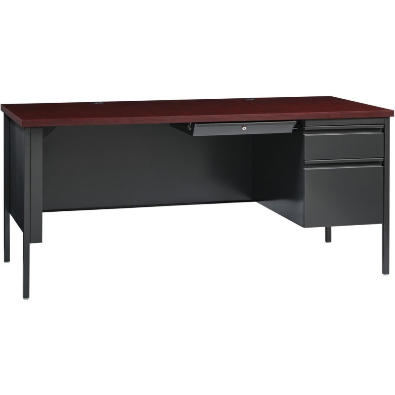 Lorell Fortress Series Right-Pedestal Desk - For - Table Toprectangle Top X 66" Table Top Width X 30" Table Top Depth X 1.12" Table Top Thickness - 29.50" Height - Assembly Required - Laminated, Mahog