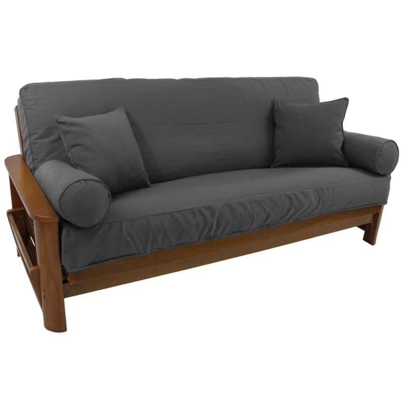 Set Of 5 Full Futon Cover Set W/Two 18 Inch Pillows And Two Bolsters (Twill Fabric) 9680-Cd-Tw-Gy