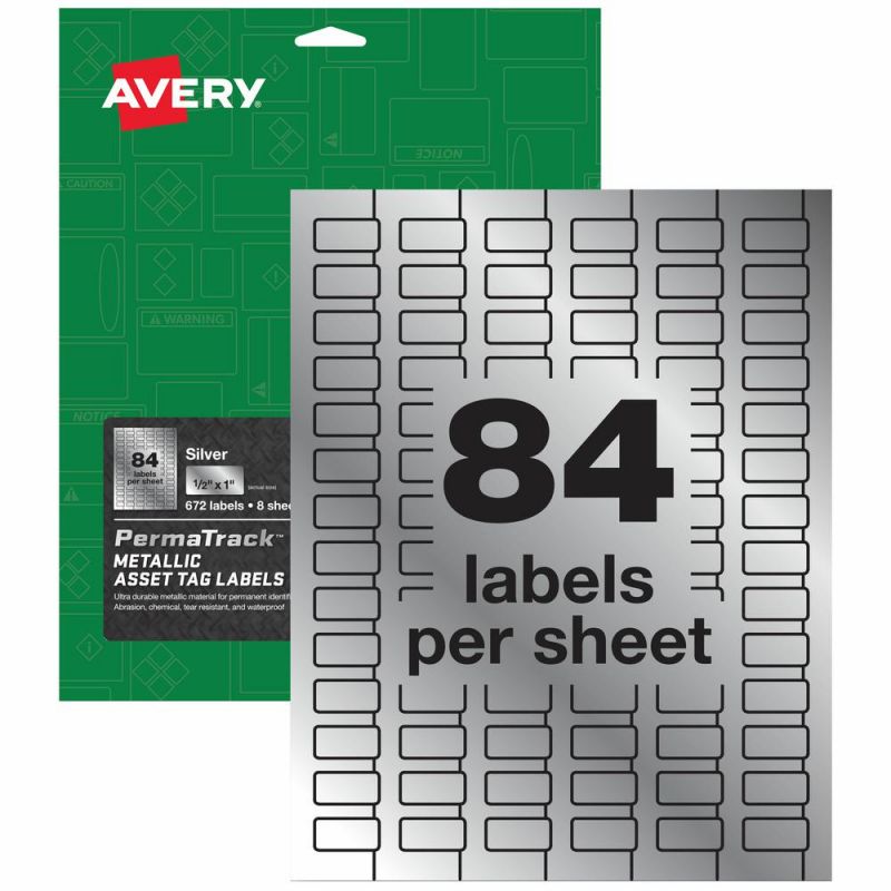 Avery® Permatrack Asset Tag Label - 1/2" Width X 1" Length - Permanent Adhesive - Rectangle - Laser - Silver - Film - 84 / Sheet - 8 Total Sheets - 672 Total Label(S) - 5