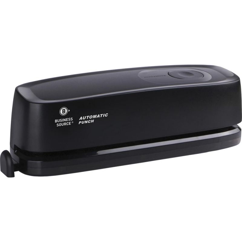 Business Source Electric Hole Punch - 3 Punch Head(S) - 10 Sheet Of 20Lb Paper - 9/32" Punch Size - 2.6" X 11.9" X 3.2" - Black