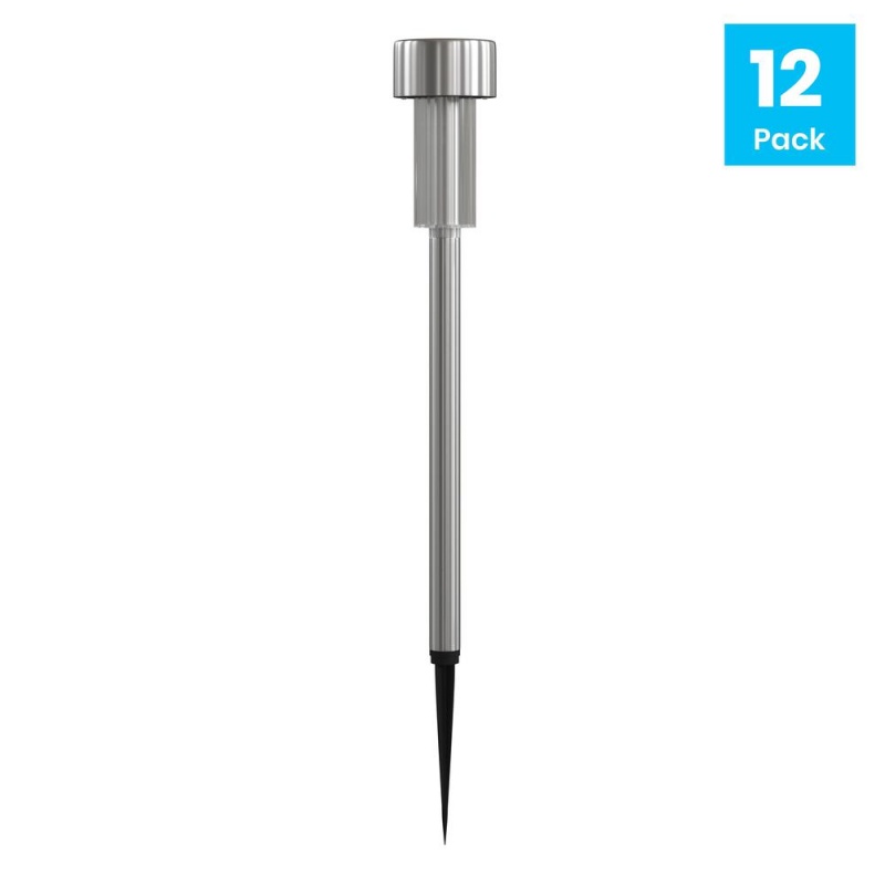 12 Pack Stainless Steel Led Solar Lights, Weather Resistant Solar Powered Lights
