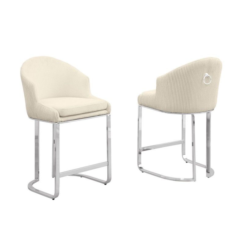 Best Quality Furniture Cream With Silver Barstool Set of Two