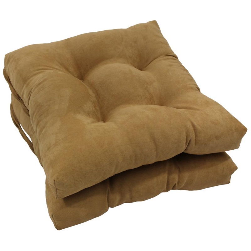 16-Inch Solid Micro Suede Square Tufted Chair Cushions (Set of 2)