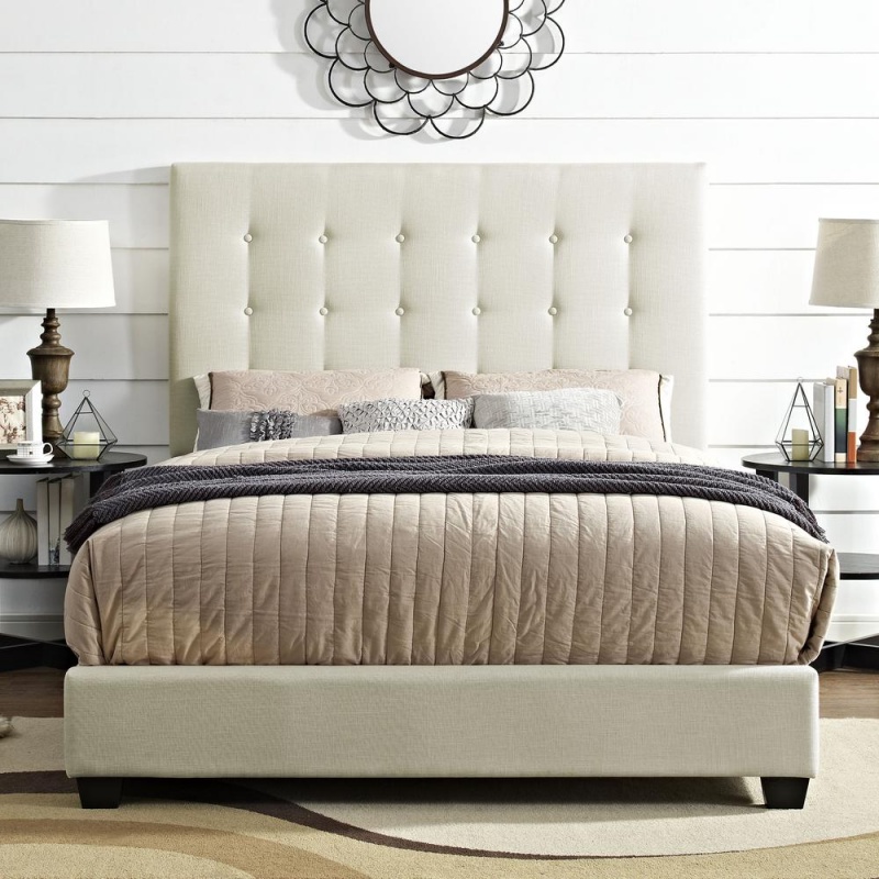 Reston Upholstered Queen Bed Creme - Headboard, Footboard, Rails