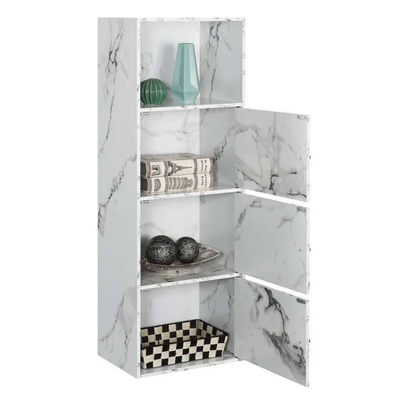 Xtra Storage 3 Door Cabinet With Shelf, White Faux Marble