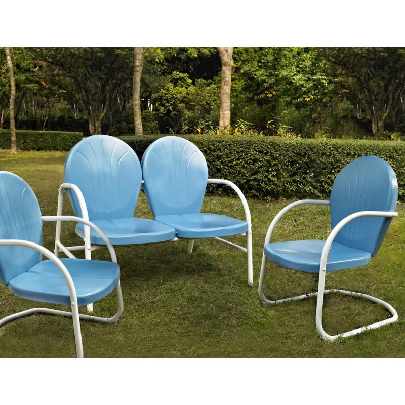 Griffith 3Pc Outdoor Conversation Set Blue/White - Loveseat, 2 Chairs