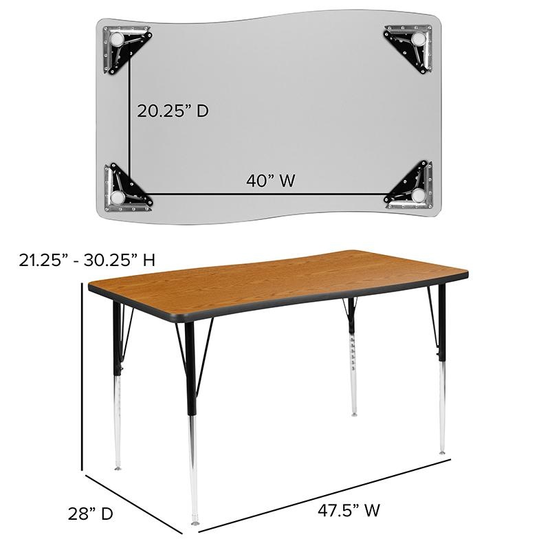 28"W X 47.5"L Rectangular Wave Collaborative Oak Thermal Laminate Activity Table - Standard Height Adjustable Legs