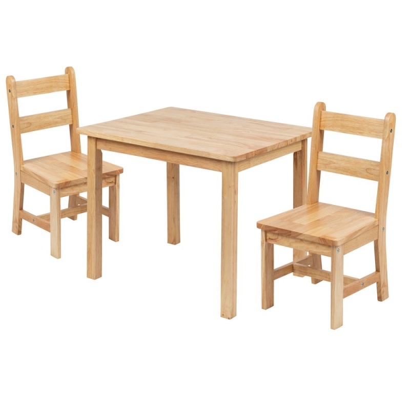 Solid Hardwood Table And Chair Set - 3 Piece Set - Natural