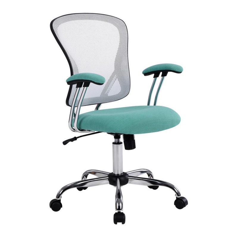Gianna Task Chair With White Mesh Back And Linen Turquoise Seat