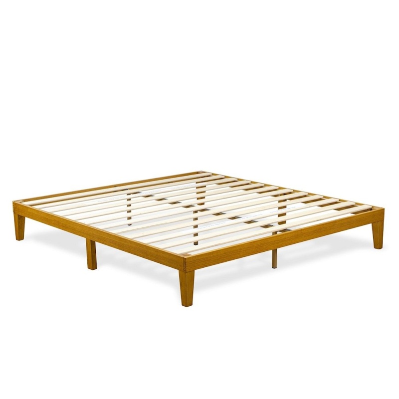 King Size Platform Bed Frame With 4 Legs And 2 Extra Center Legs - Oak Finish