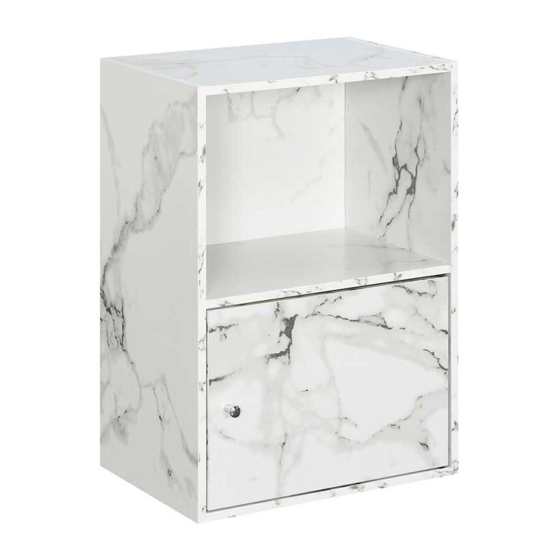 Xtra Storage 1 Door Cabinet With Shelf, White Faux Marble