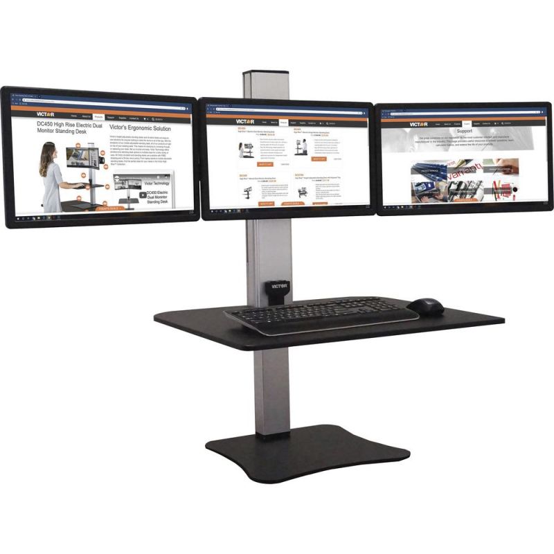 Victor High Rise Electric Triple Monitor Standing Desk - 23" To 34" Screen Support - 37.50 Lb Load Capacity - 20" Height X 28" Width X 23" Depth - Desktop, Tabletop - High Pressure Laminate (Hpl) - Wo