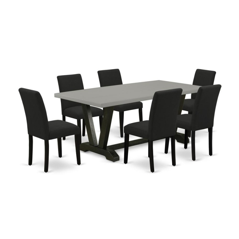 East West Furniture 7-Piece Kitchen Table Set Includes 6 Mid Century Modern Dining Chairs With Upholstered Seat And High Back And A Rectangular Dining Table - Black Finish