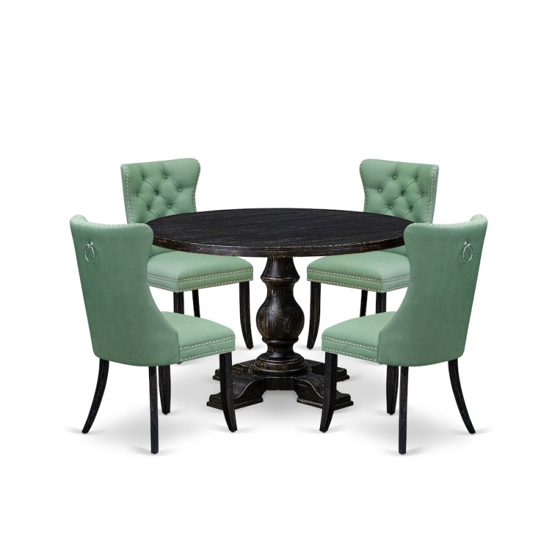 5 Piece Dining Set with 48" Round Table in Willow Green Color