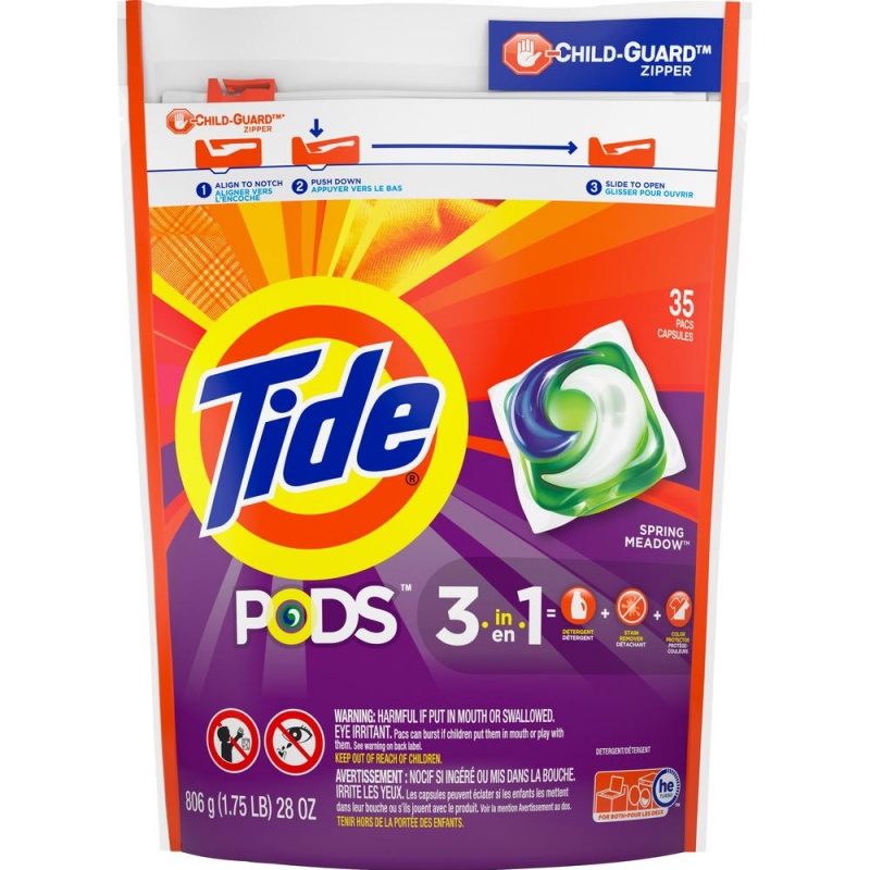 Tide Pods 3-1 Laundry Detergent - Pod - Spring Meadow Scent - 35 / Bag - White, Orchid
