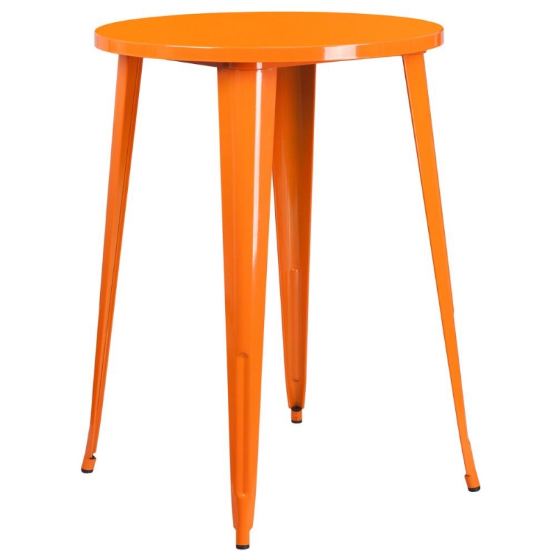 30'' Round Orange Metal Indoor-Outdoor Bar Table Set With 2 Cafe Stools