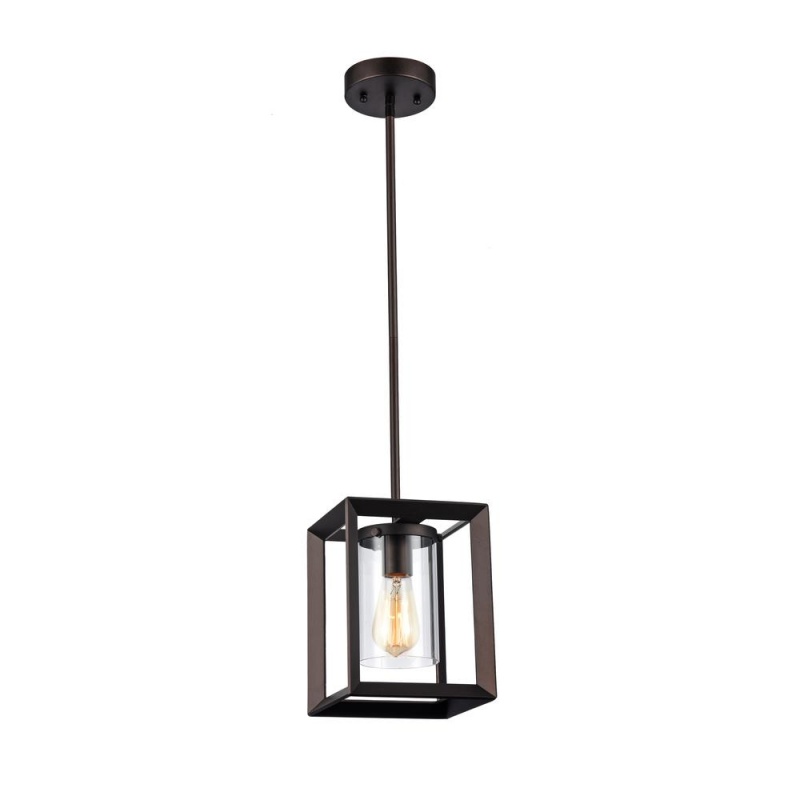 Chloe Lighting Ironclad Industrial-Style 1 Light Rubbed Bronze Ceiling Mini Pendant 7" Shade