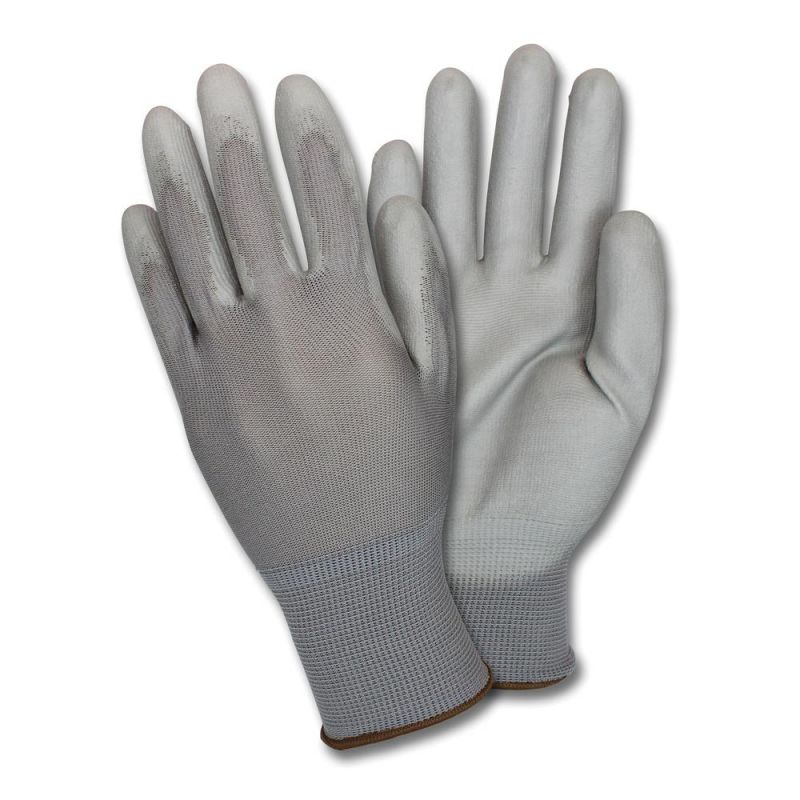 Safety Zone Poly Coated Knit Gloves - Abrasion, Hand Protection - Polyurethane Coating - Large Size - Gray - Flexible, Comfortable, Breathable, Knitted - For Industrial - 72 / Carton