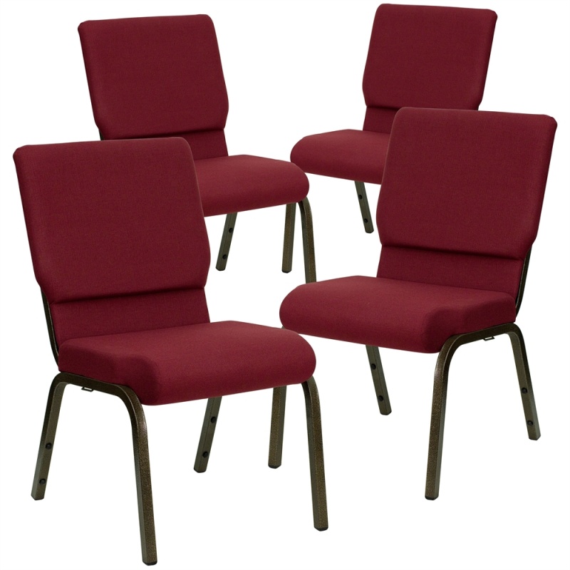 4 Pk. Hercules Series 18.5''W Burgundy Fabric Stacking Church Chair With 4.25'' Thick Seat - Gold Vein Frame
