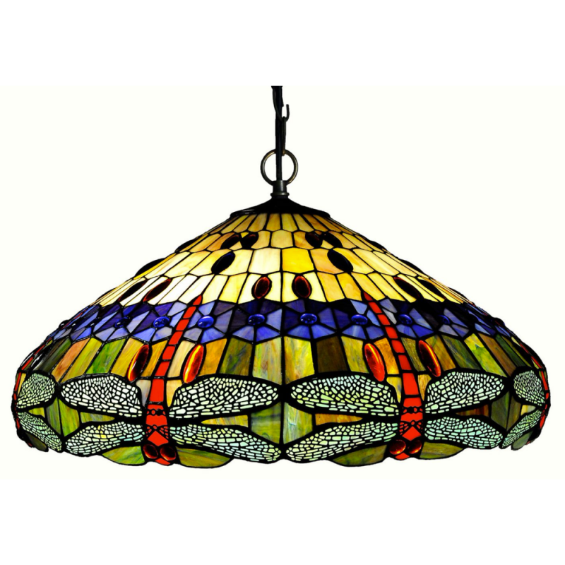 Scarlet Tiffany-Style 3-Light Dragonfly Inverted Ceiling Pendant with 24-Inch Shade