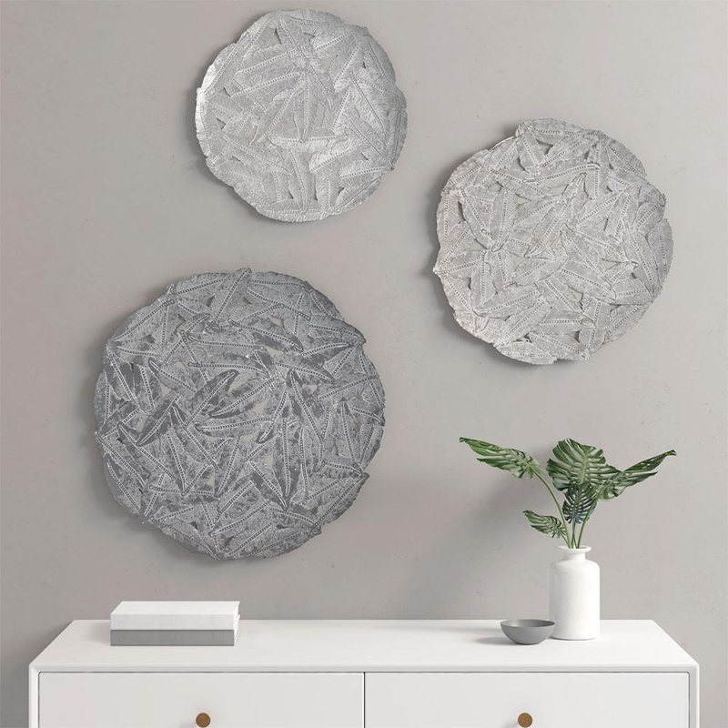 Textured Feather 3-Piece Metal Disc Wall Decor Set