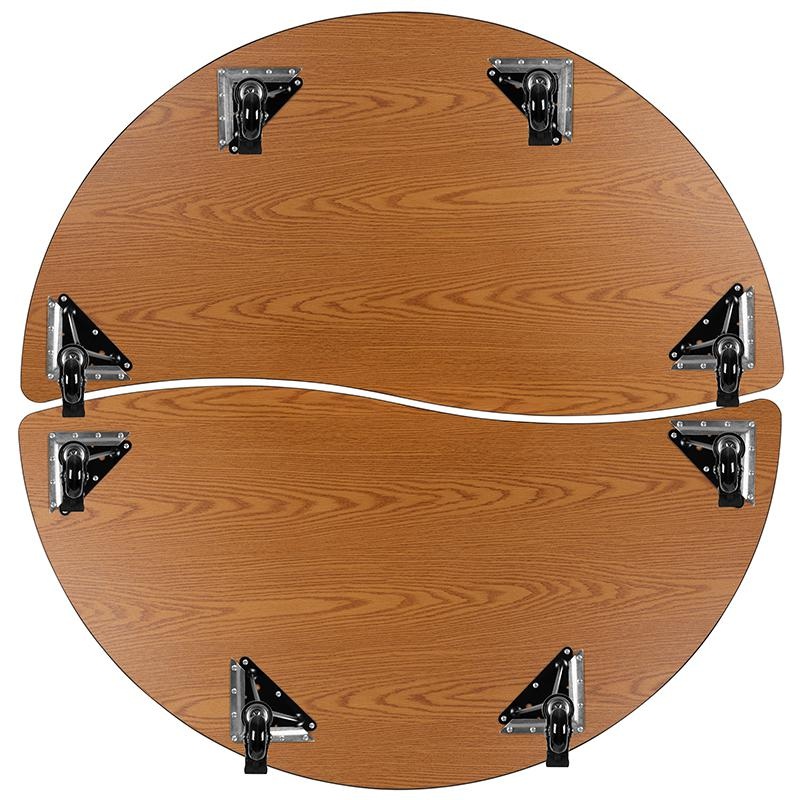 2 Piece Mobile 60" Circle Wave Collaborative Oak Thermal Laminate Adjustable Activity Table Set
