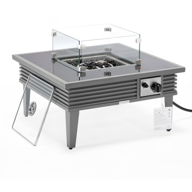 Walbrooke Outdoor Patio Aluminum Square Slats Design Fire Pit Side Table